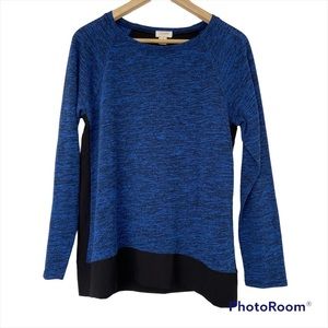 J. CREW BLUE/BLACK COLOUR BLOCKED RAGLAN TOP, MIXED MEDIA, MEDIUM